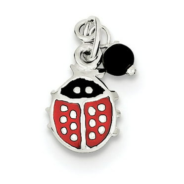 Sterling Silver Red Enameled Ladybug w/Bead Charm 0.6IN long x 0.4IN wide 